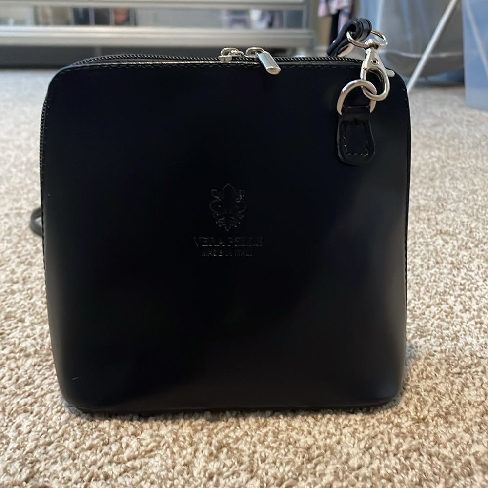 Genuine Italian Black Vera Pelle Leather Cross Body Bag - purchased in Italy